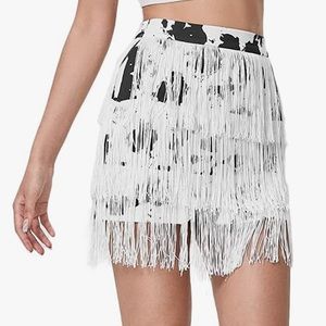 Women’s fringe high waisted cow print skirt NEVER WORN.